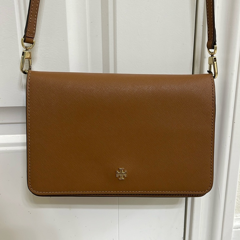 Tory Burch Camel Brown Crossbody Bag with Removable Strap